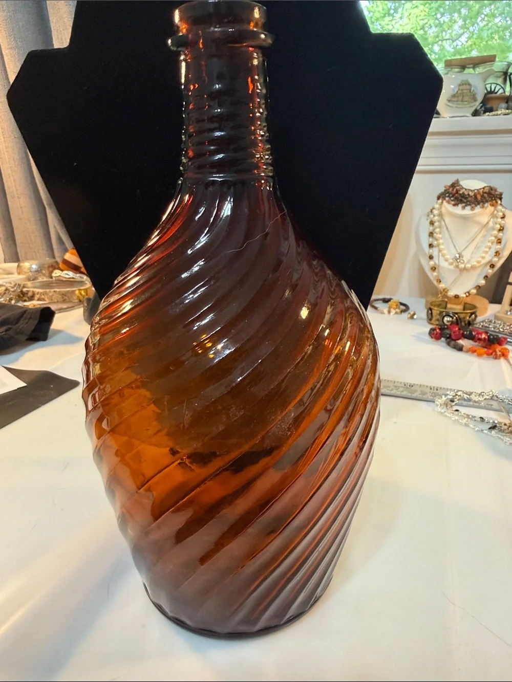 Vintage Owen’s-Illinois Amber Swirled Glass Bottle Guc 10” tall x 17.5” round
